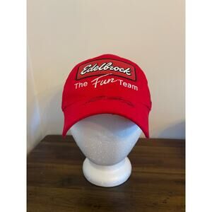 Edelbrock Patch Embroidered Red Snapback Hat Trucker Cap Racing SIGNED